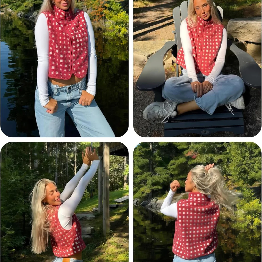 Ceylan Checkered Sherpa Fleece Vest - Image 10