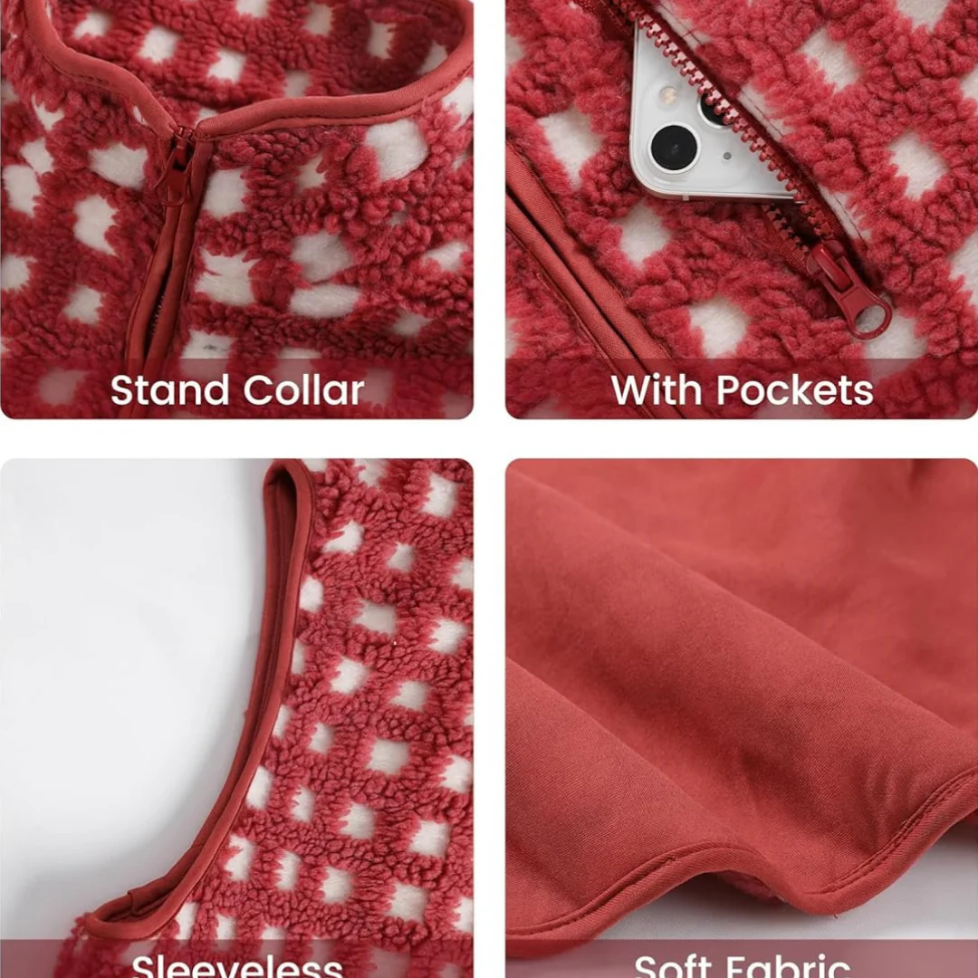 Ceylan Checkered Sherpa Fleece Vest - Image 11