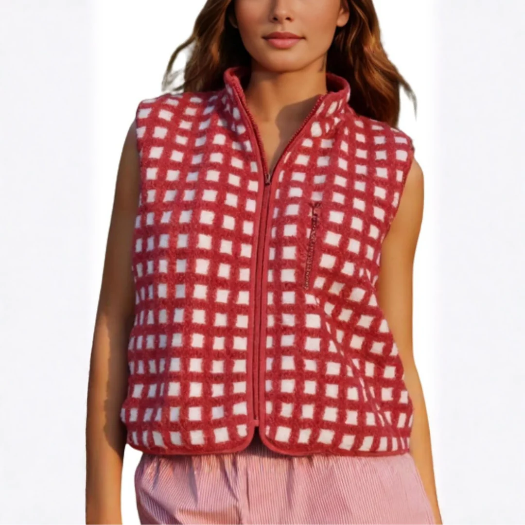 Ceylan Checkered Sherpa Fleece Vest - Image 12