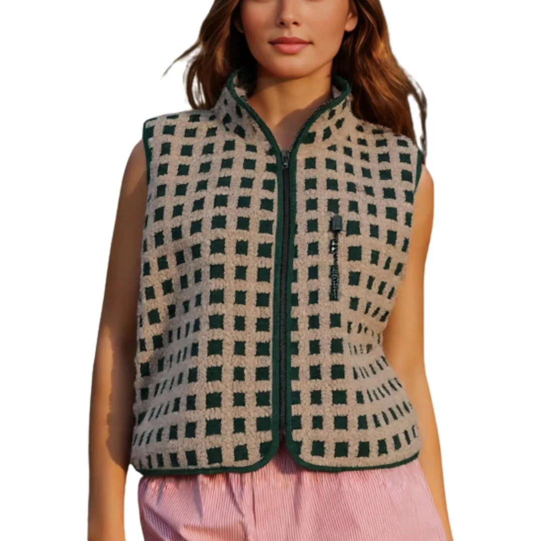 Ceylan Checkered Sherpa Fleece Vest - Image 13