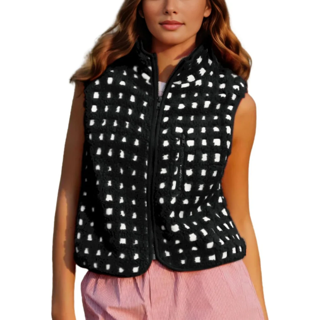 Ceylan Checkered Sherpa Fleece Vest - Image 14