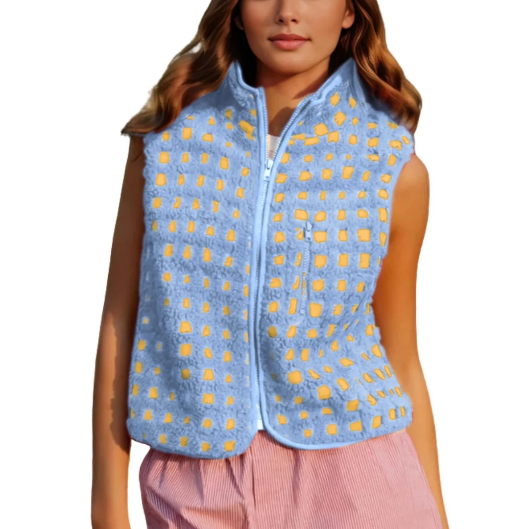 Ceylan Checkered Sherpa Fleece Vest - Image 15