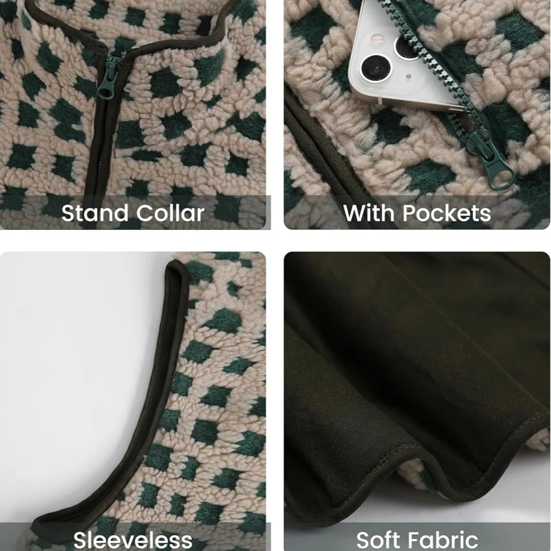 Ceylan Checkered Sherpa Fleece Vest - Image 4