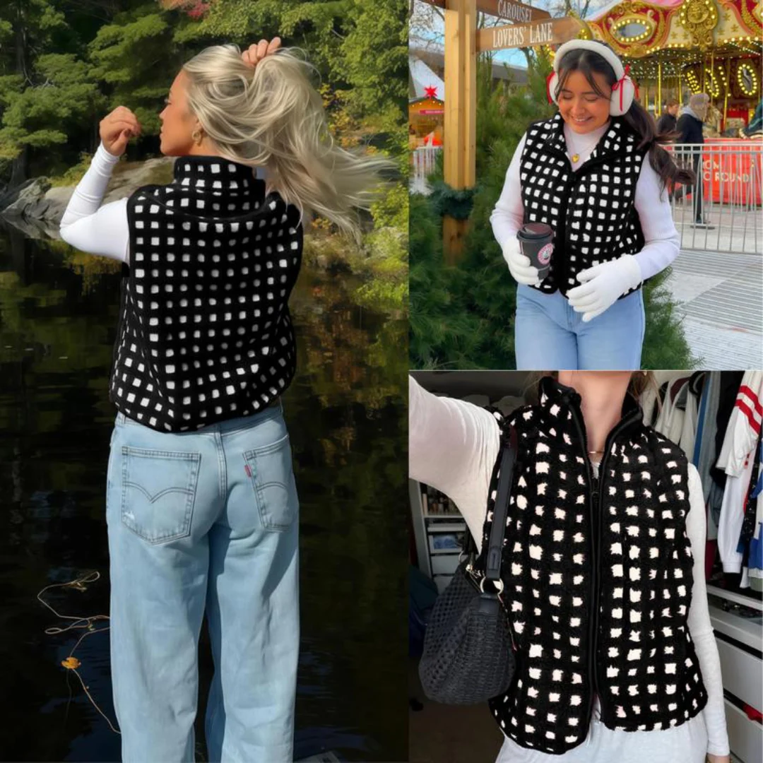 Ceylan Checkered Sherpa Fleece Vest - Image 8