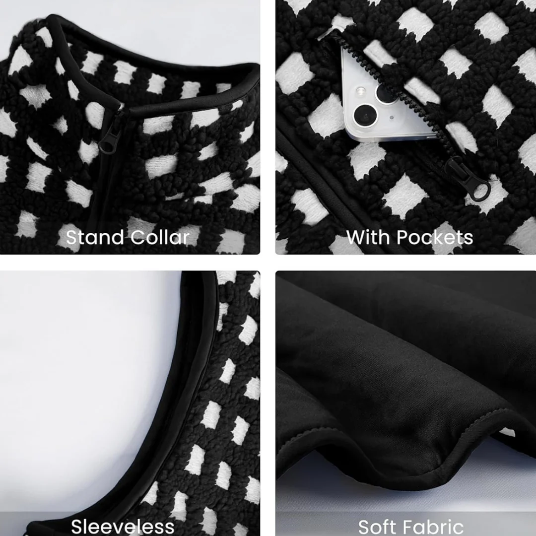 Ceylan Checkered Sherpa Fleece Vest - Image 9