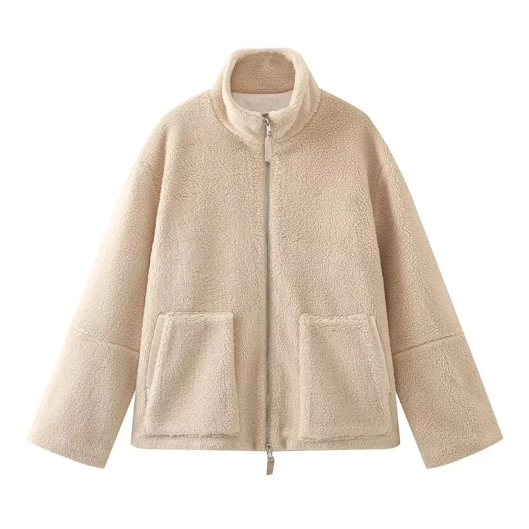 Ceylan High Collar Sherpa Jacket - Premium Zip Up Teddy Coat - Image 4