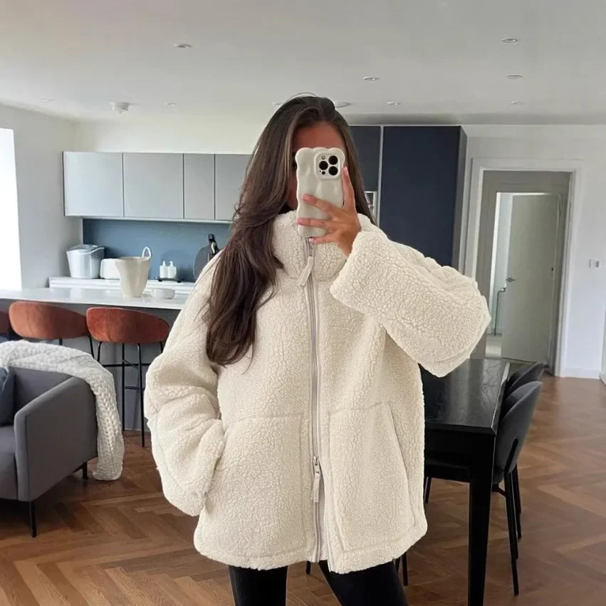 Ceylan High Collar Sherpa Jacket - Premium Zip Up Teddy Coat - Image 5