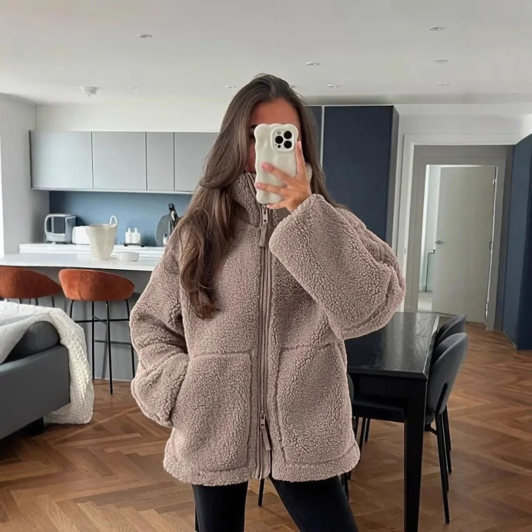 Ceylan High Collar Sherpa Jacket - Premium Zip Up Teddy Coat - Image 6