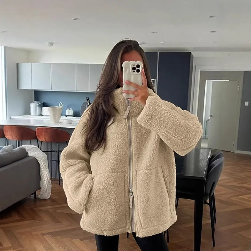 Ceylan High Collar Sherpa Jacket - Premium Zip Up Teddy Coat - Image 7