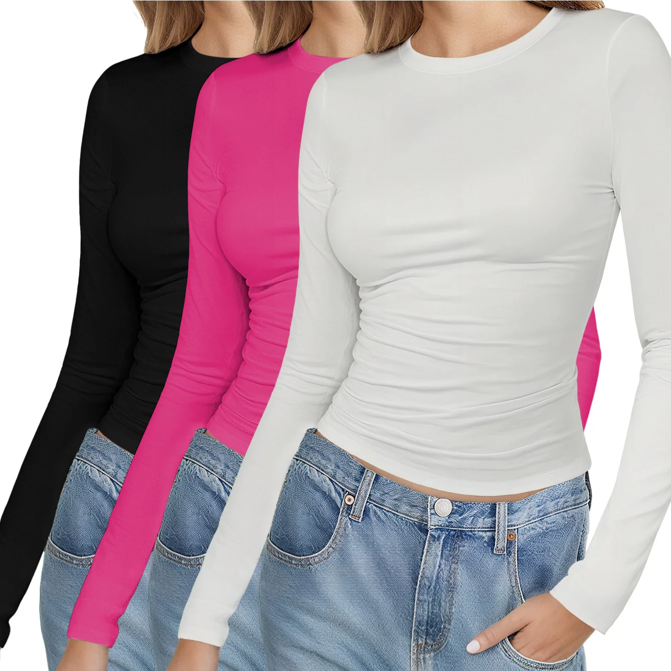 Ceylan T-Shirts 3pcs Women’s Slim Fit Long Sleeve Crew Neck Essential - Image 2