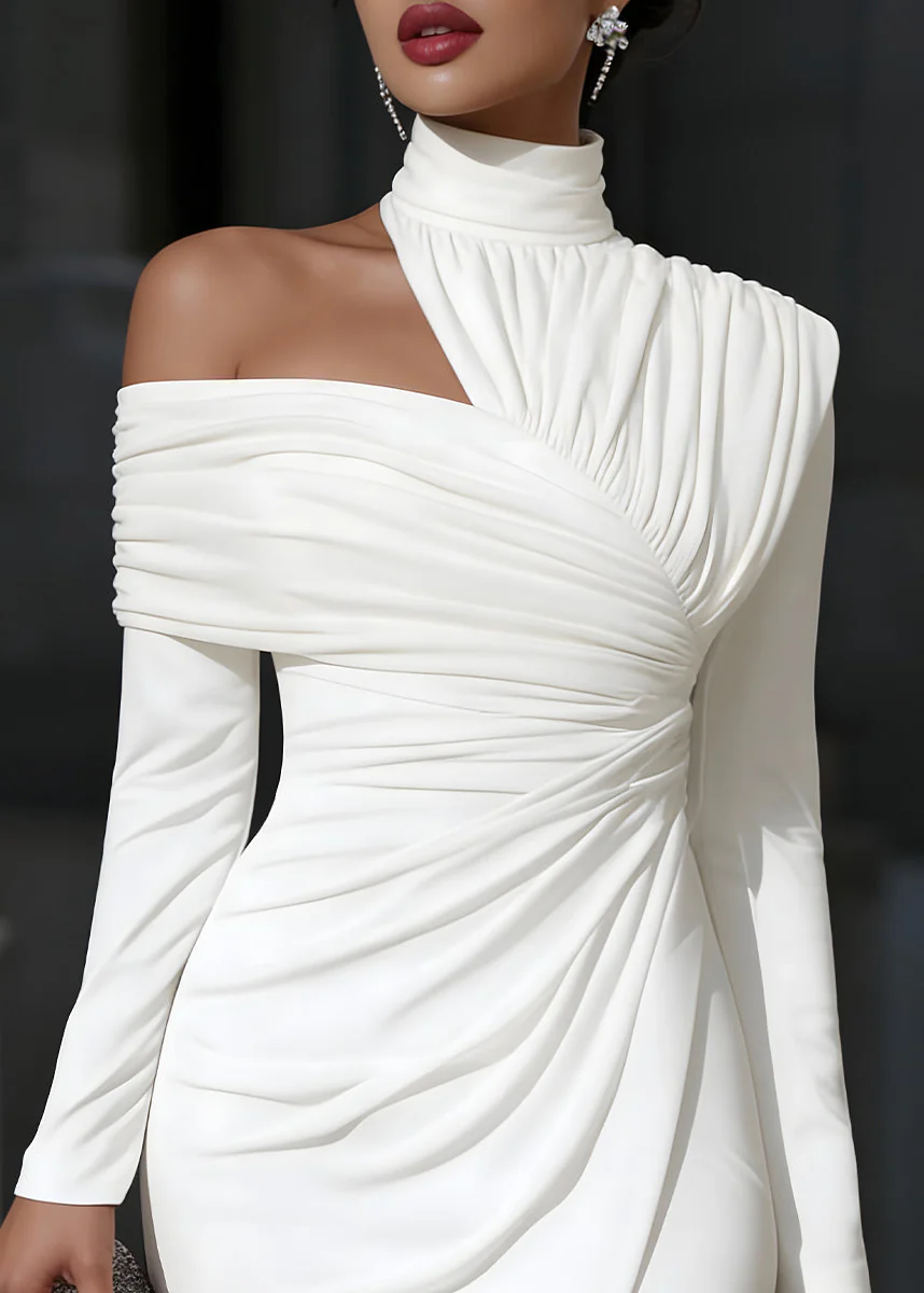 Ceylan Women’s Asymmetric Midi Dress with Draped One Shoulder - Image 9