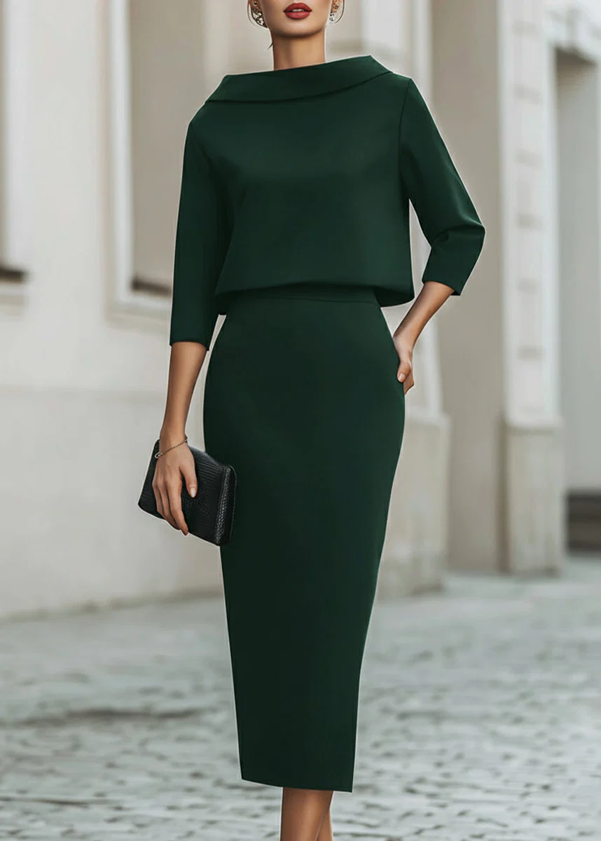 Ceylan Women’s Boat Neck Midi Skirt Set with Elegant 3/4 Sleeves - Image 11