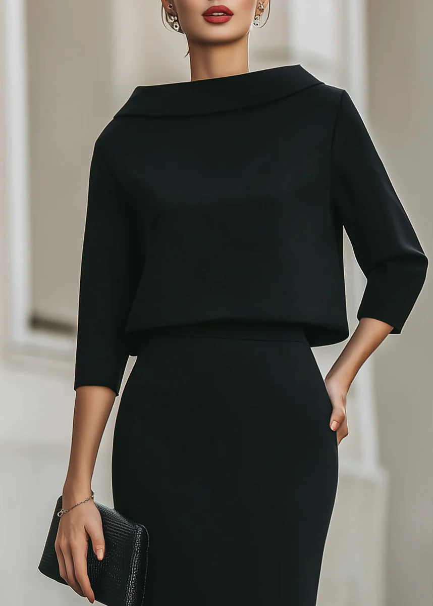 Ceylan Women’s Boat Neck Midi Skirt Set with Elegant 3/4 Sleeves - Image 13