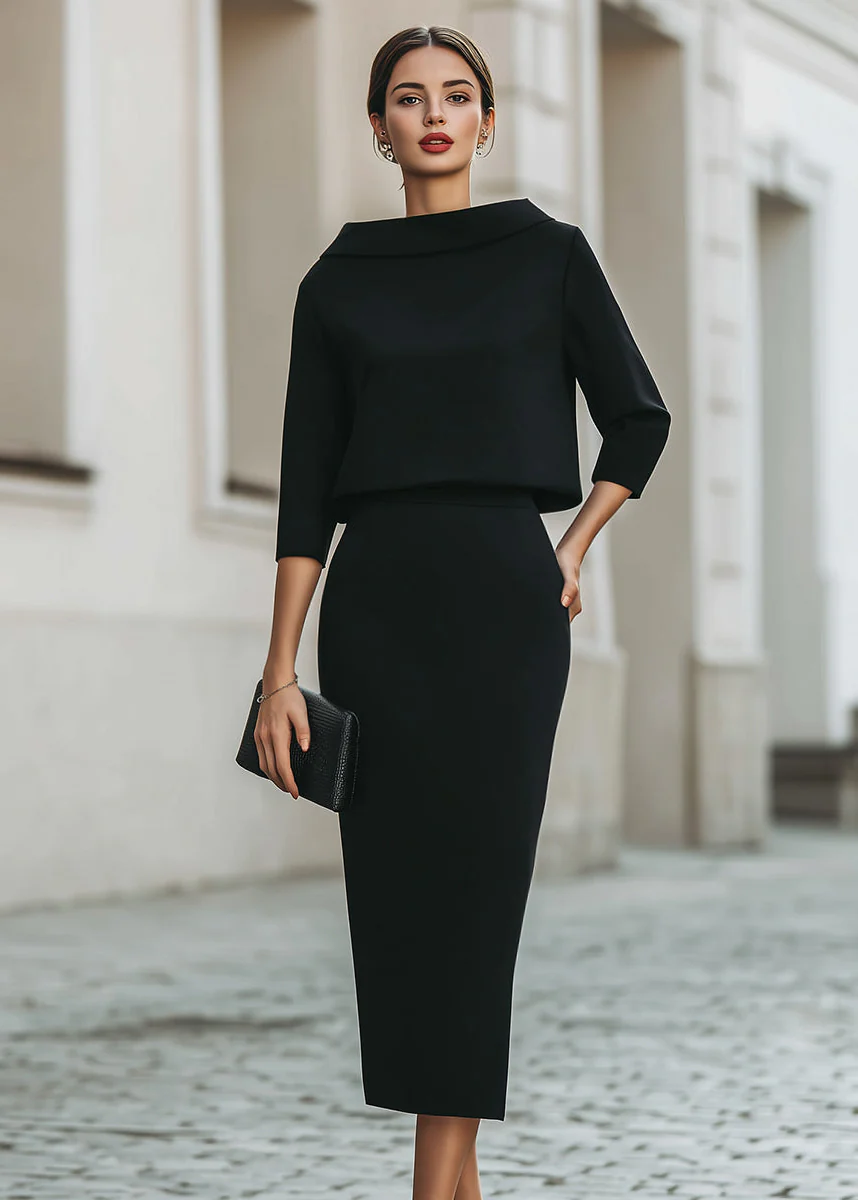 Ceylan Women’s Boat Neck Midi Skirt Set with Elegant 3/4 Sleeves - Image 14