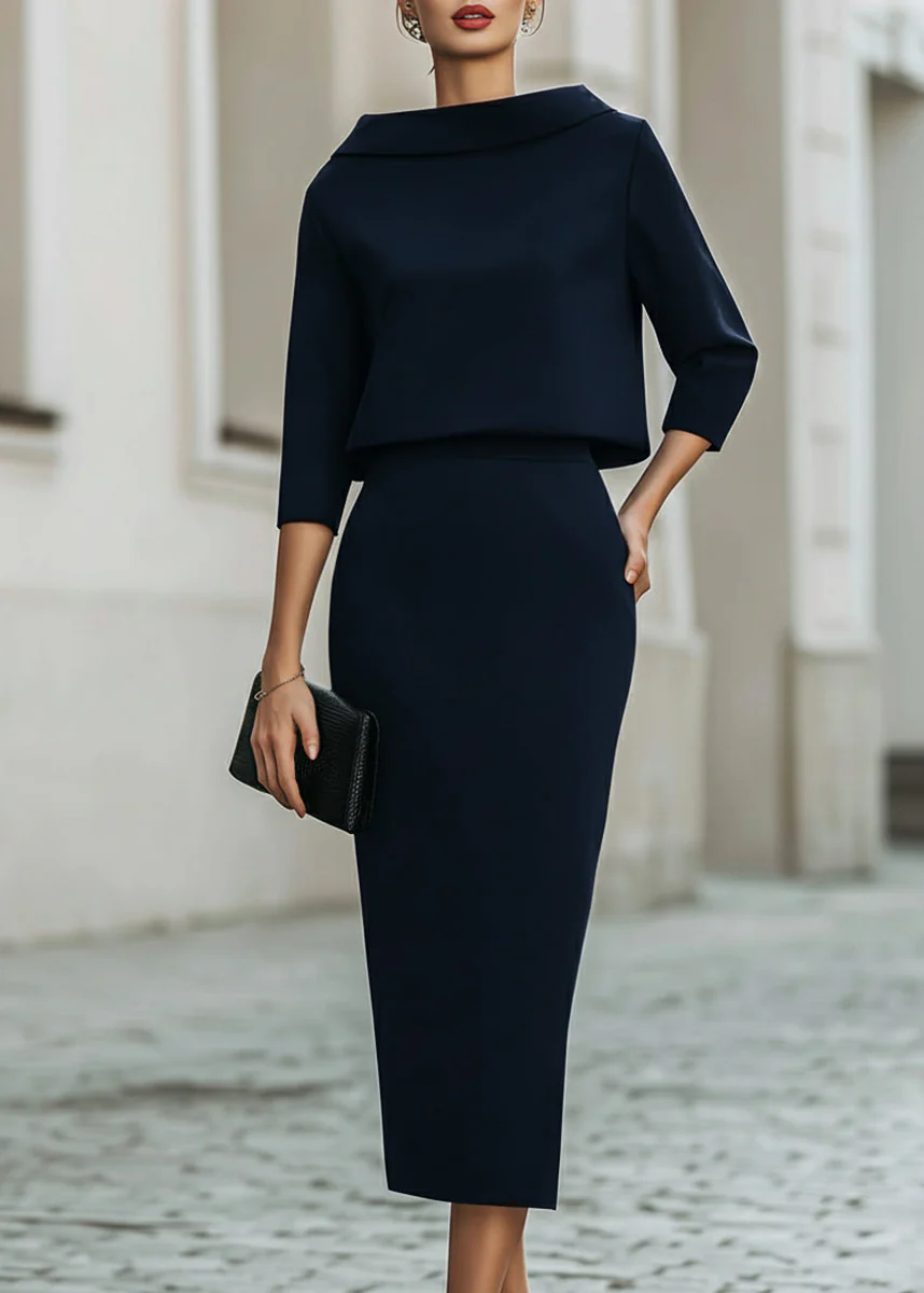 Ceylan Women’s Boat Neck Midi Skirt Set with Elegant 3/4 Sleeves - Image 4