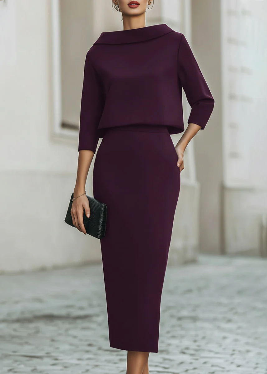 Ceylan Women’s Boat Neck Midi Skirt Set with Elegant 3/4 Sleeves - Image 7