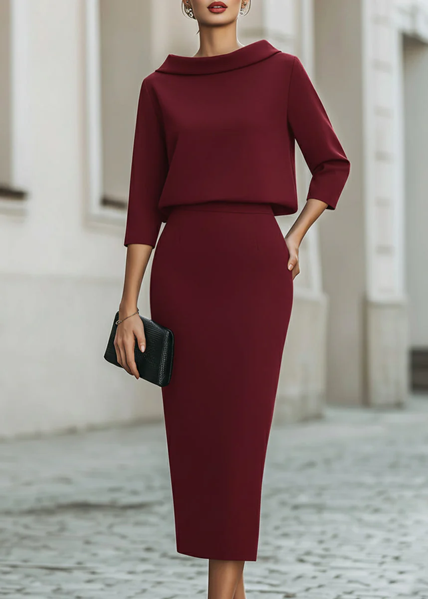Ceylan Women’s Boat Neck Midi Skirt Set with Elegant 3/4 Sleeves - Image 9