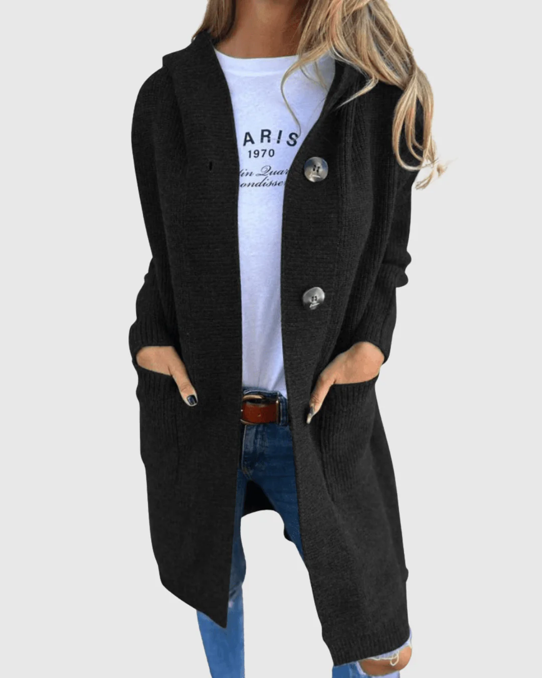 Ceylan Women’s Chunky Knit Longline Button Cardigan - Image 3