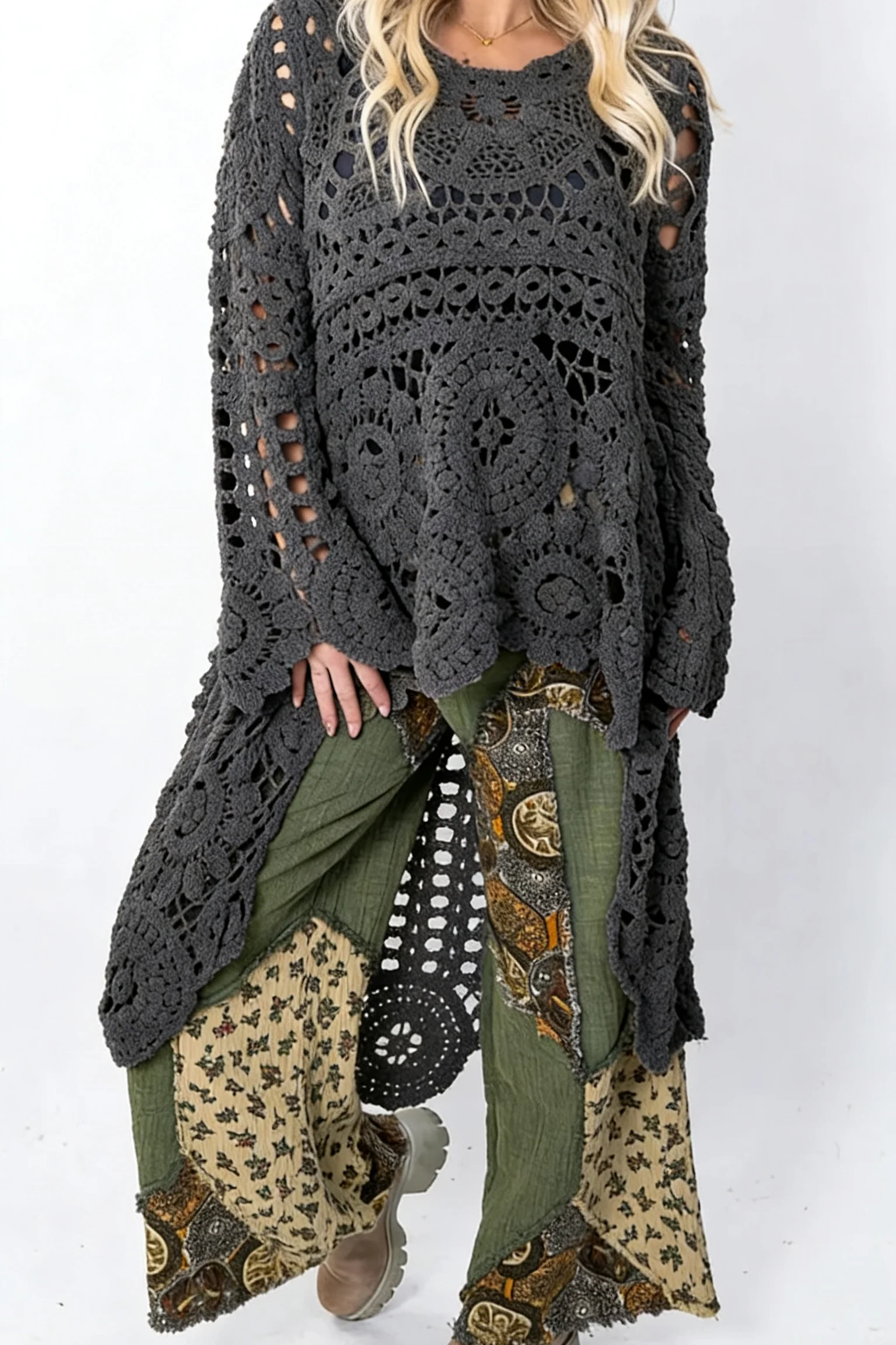 Ceylan Women’s Crochet Pullover with Relaxed Boho Knit Texture - Image 3