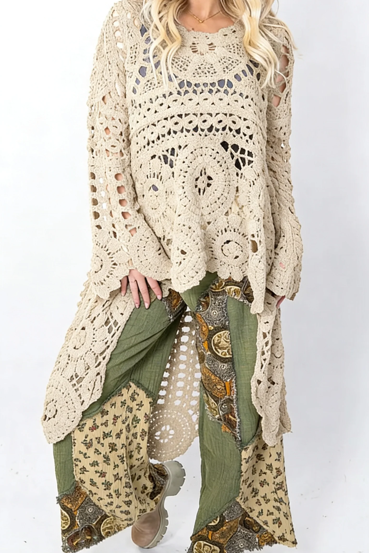 Ceylan Women’s Crochet Pullover with Relaxed Boho Knit Texture - Image 4