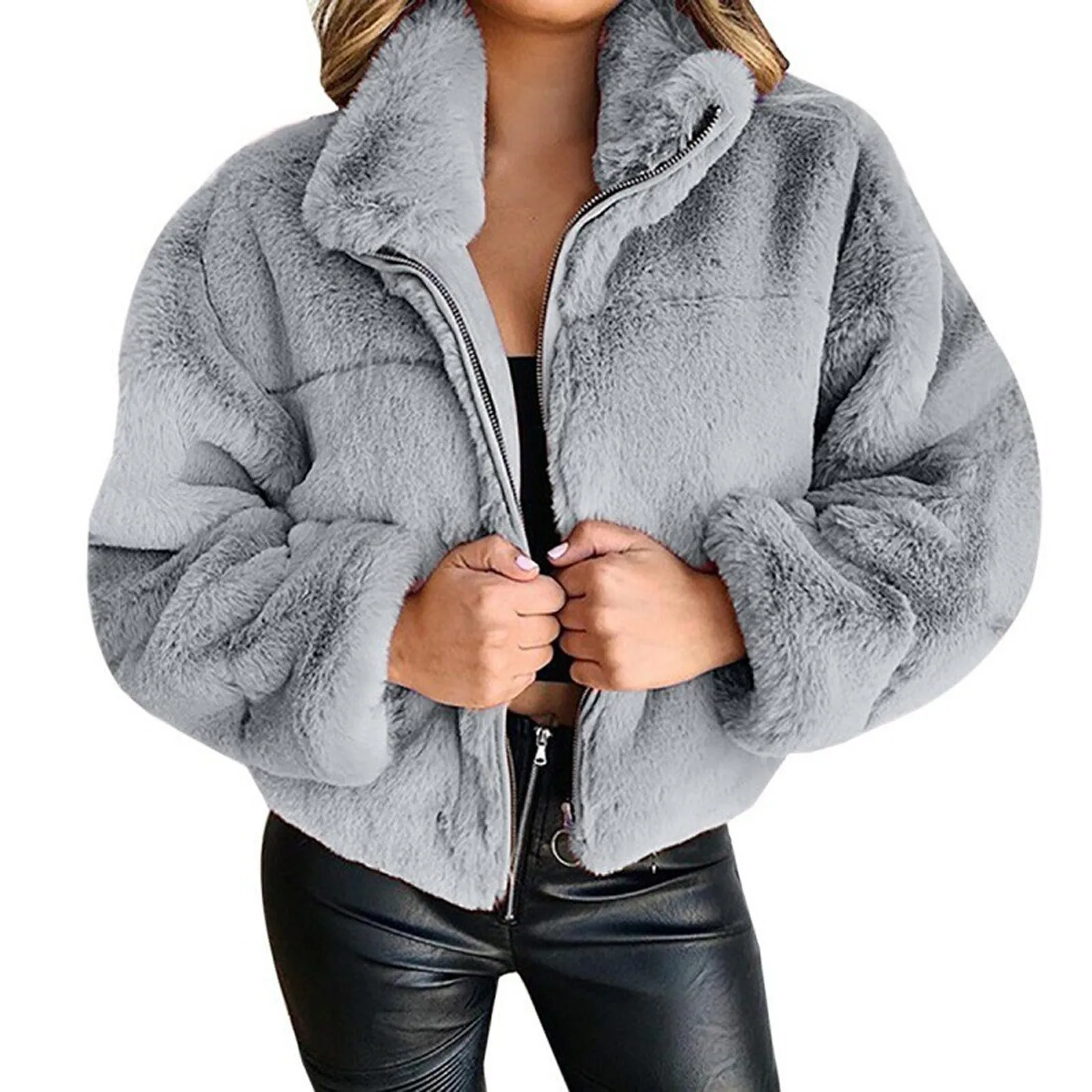 Ceylan Women¡¯s Cropped Faux Fur Zip-Up Jacket - Image 12