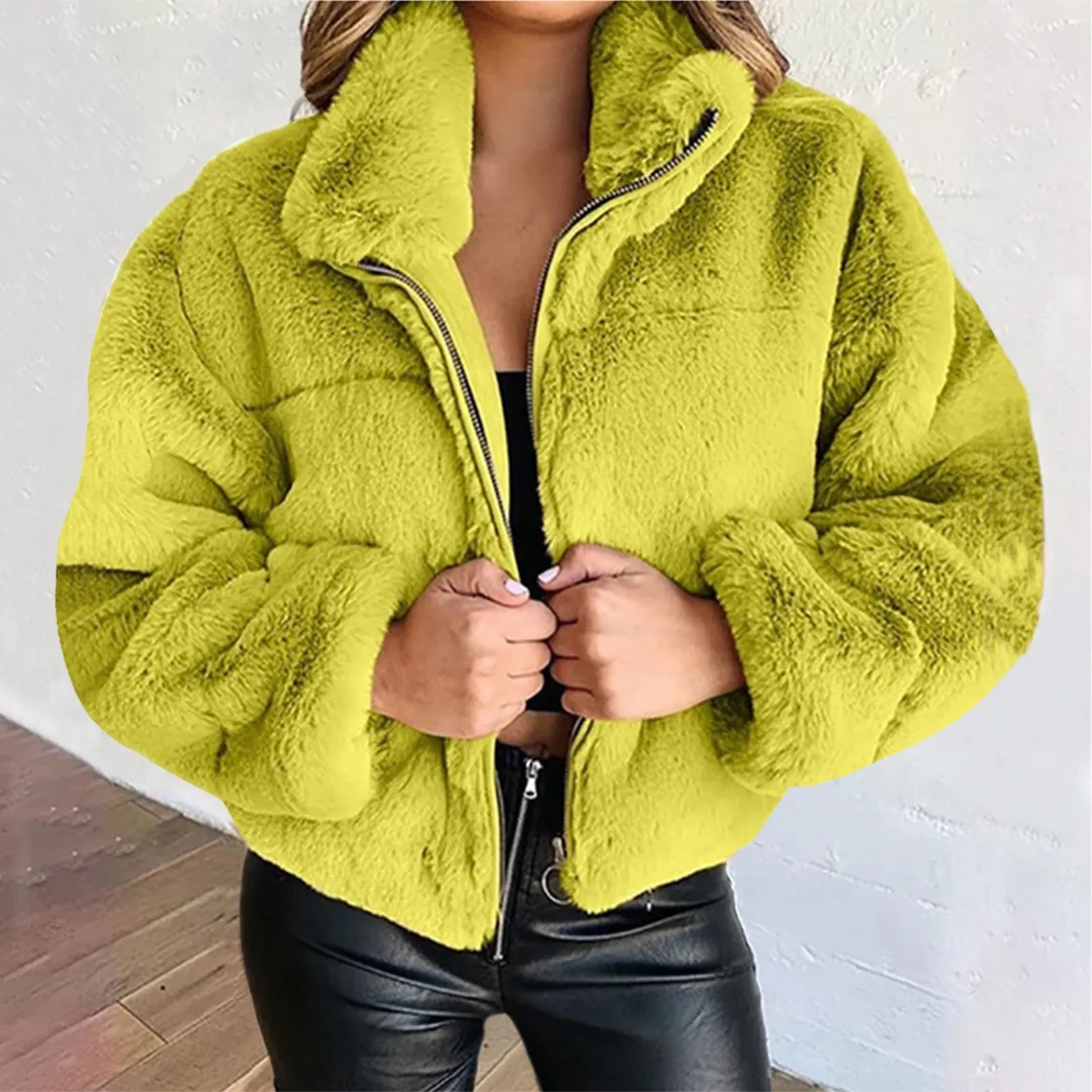 Ceylan Women¡¯s Cropped Faux Fur Zip-Up Jacket - Image 3