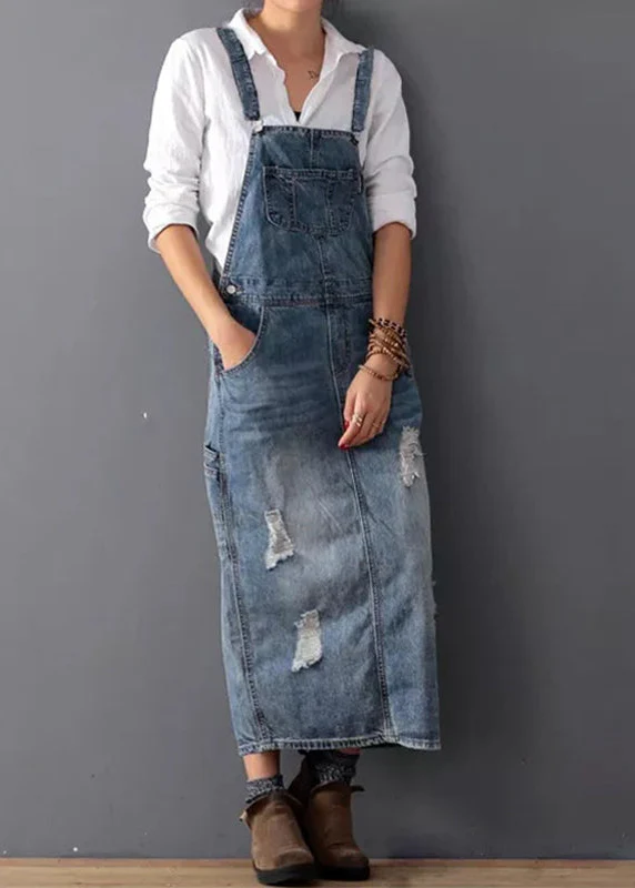 Ceylan Women¡¯s Distressed Denim Overall Dress with Adjustable Straps - Image 2
