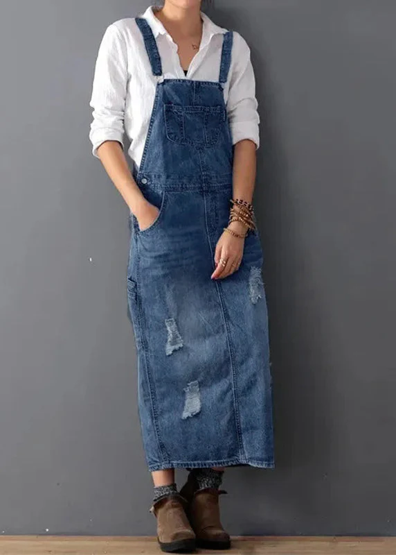 Ceylan Women¡¯s Distressed Denim Overall Dress with Adjustable Straps - Image 3