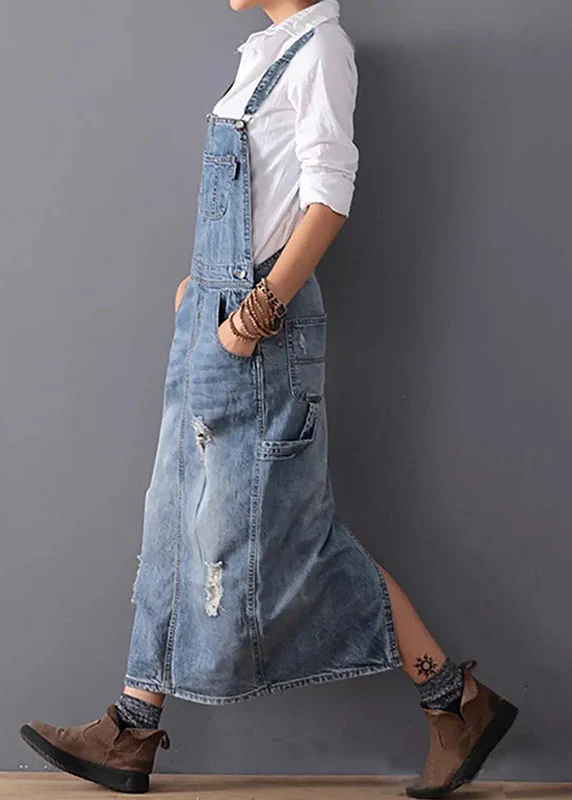 Ceylan Women¡¯s Distressed Denim Overall Dress with Adjustable Straps - Image 4