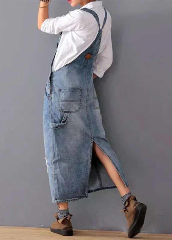 Ceylan Women¡¯s Distressed Denim Overall Dress with Adjustable Straps - Image 5