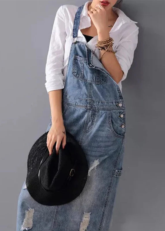 Ceylan Women¡¯s Distressed Denim Overall Dress with Adjustable Straps - Image 6