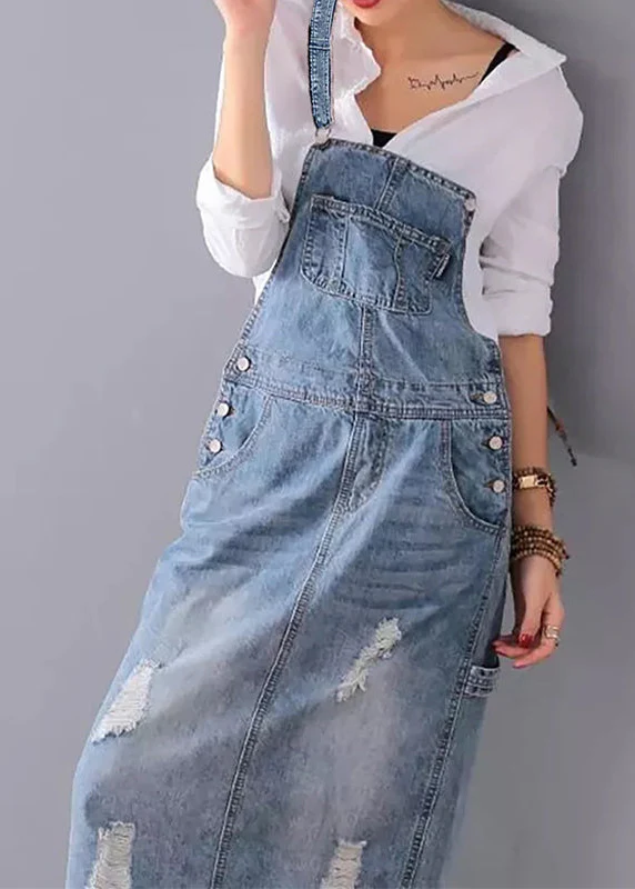 Ceylan Women¡¯s Distressed Denim Overall Dress with Adjustable Straps - Image 7