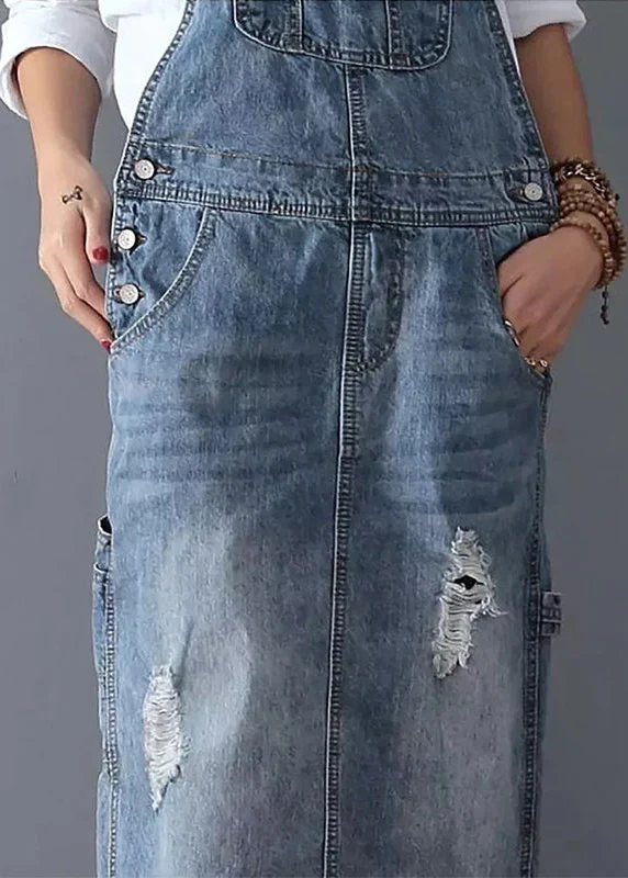 Ceylan Women¡¯s Distressed Denim Overall Dress with Adjustable Straps - Image 9