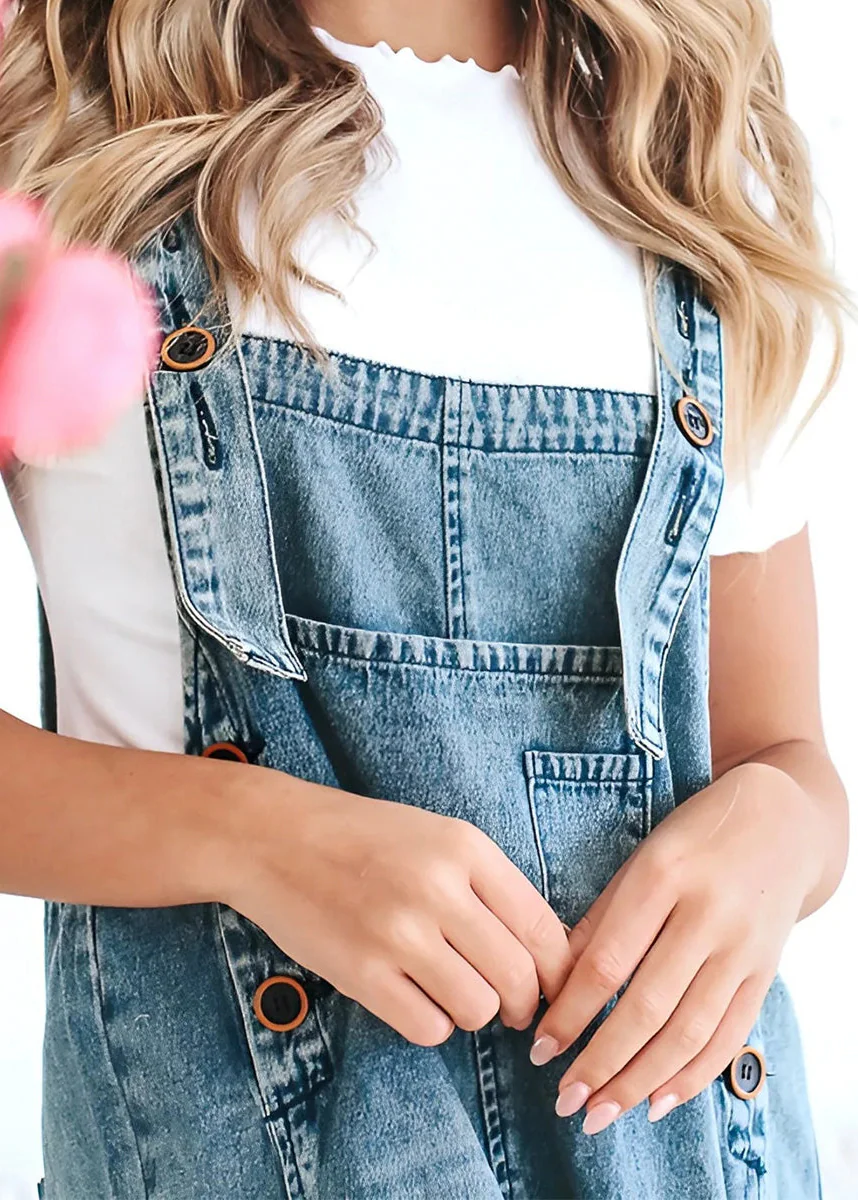 Ceylan Women¡¯s Distressed Denim Overalls with Loose Fit Wide Leg - Image 9