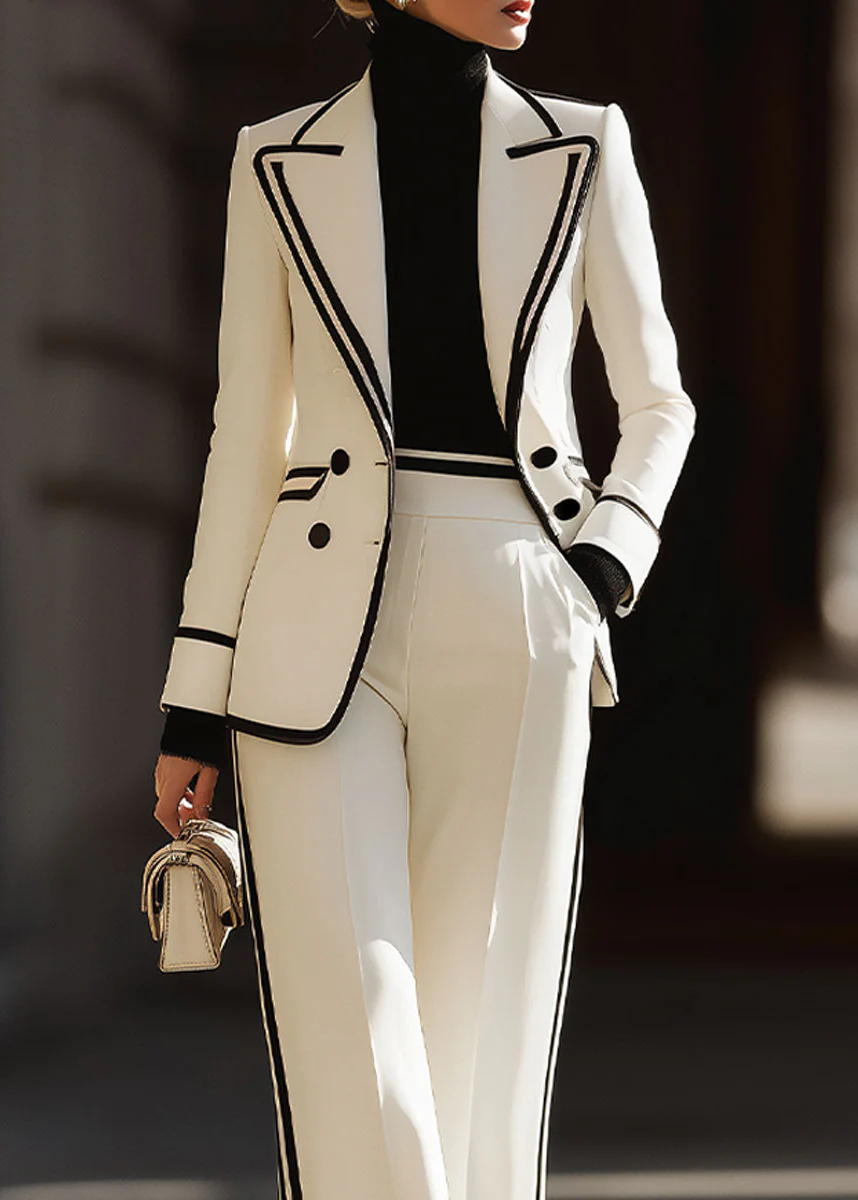 Ceylan Women’s Double Breasted Suit Set with Contrast Trim - Image 3