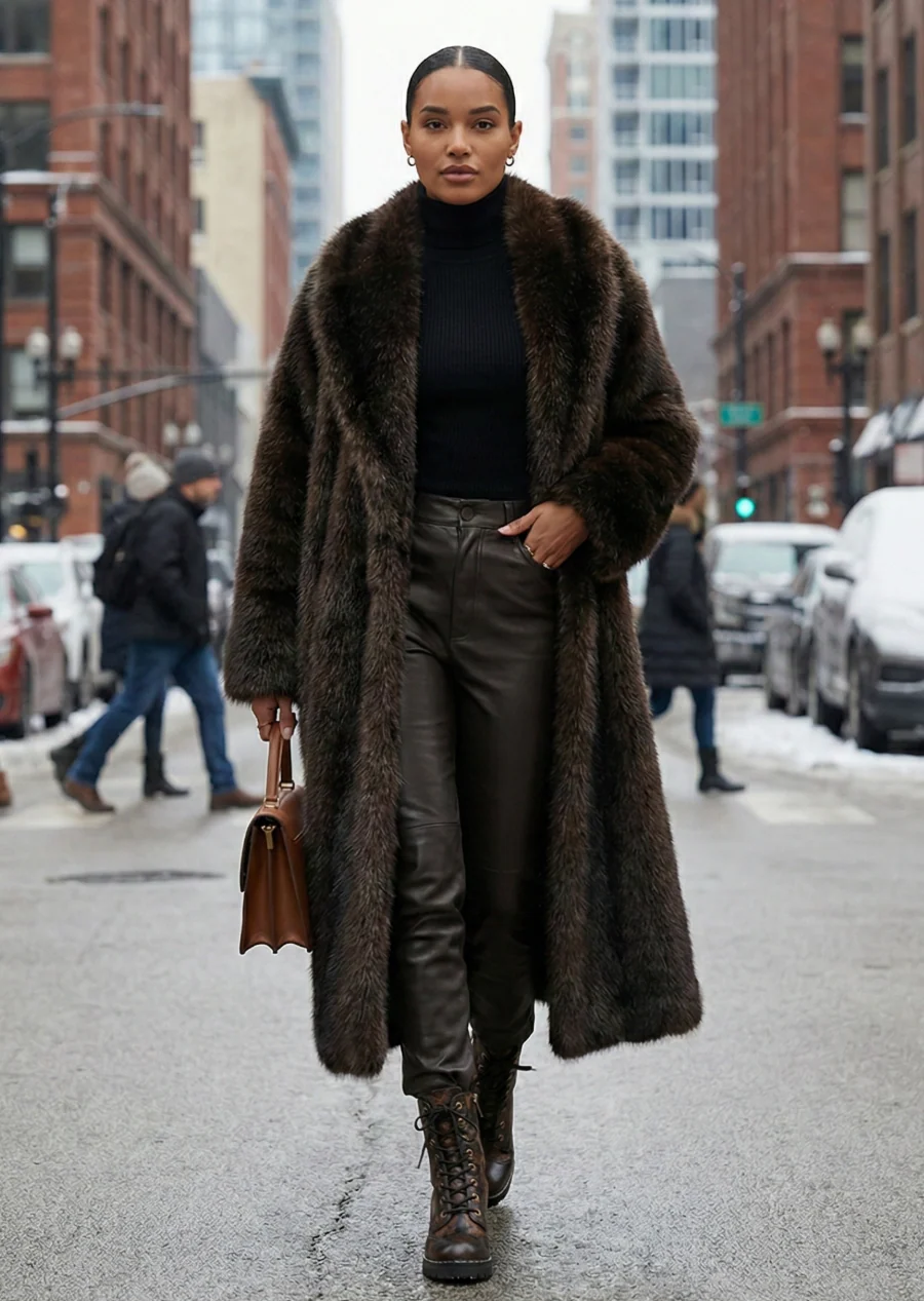 Ceylan Women’s Faux Fur Long Coat Thickened Winter Shearling - Image 2