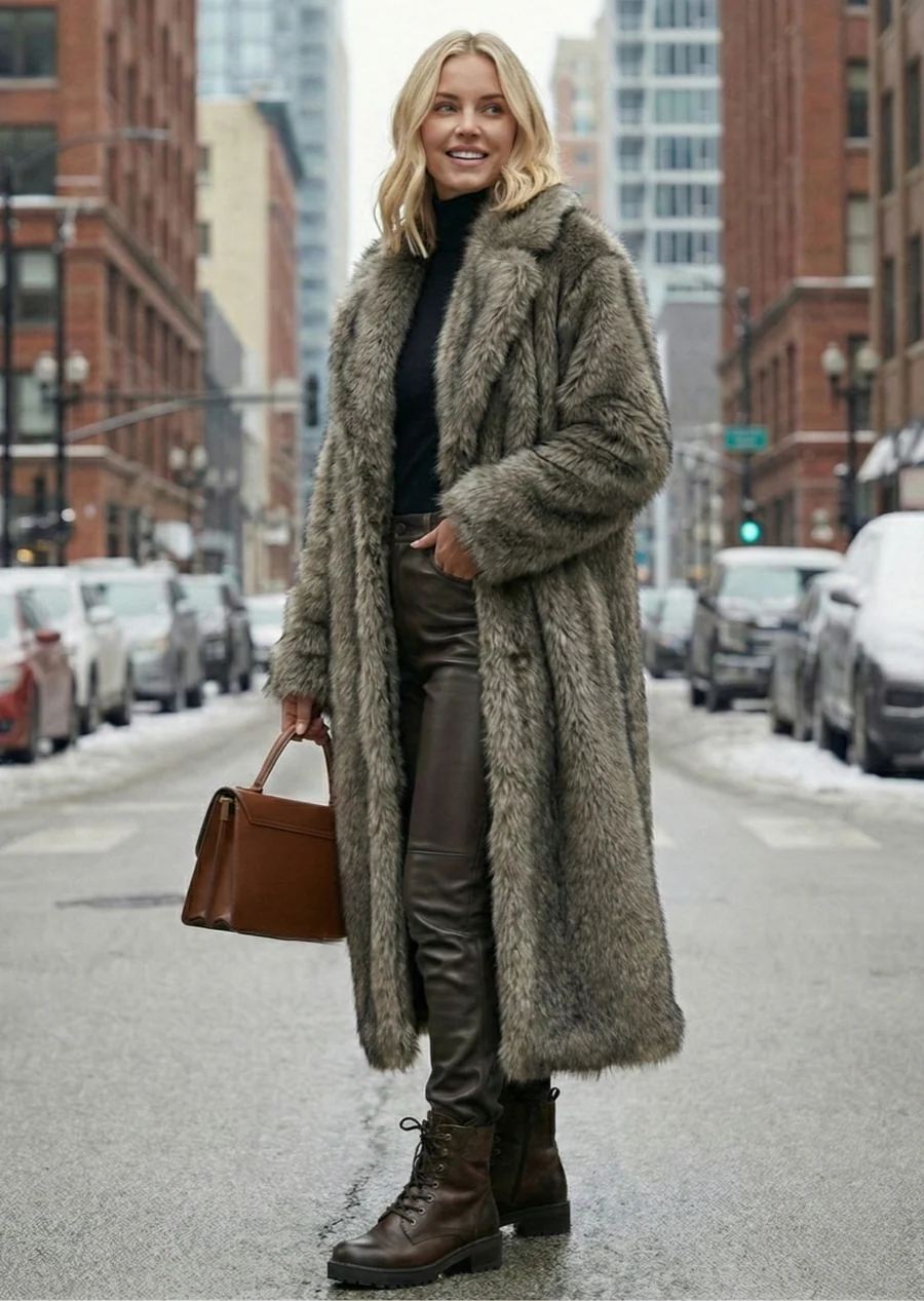 Ceylan Women’s Faux Fur Long Coat Thickened Winter Shearling - Image 3