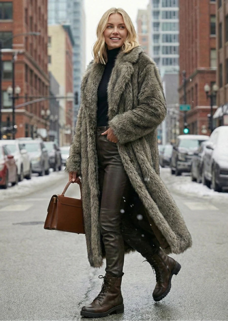Ceylan Women’s Faux Fur Long Coat Thickened Winter Shearling - Image 4