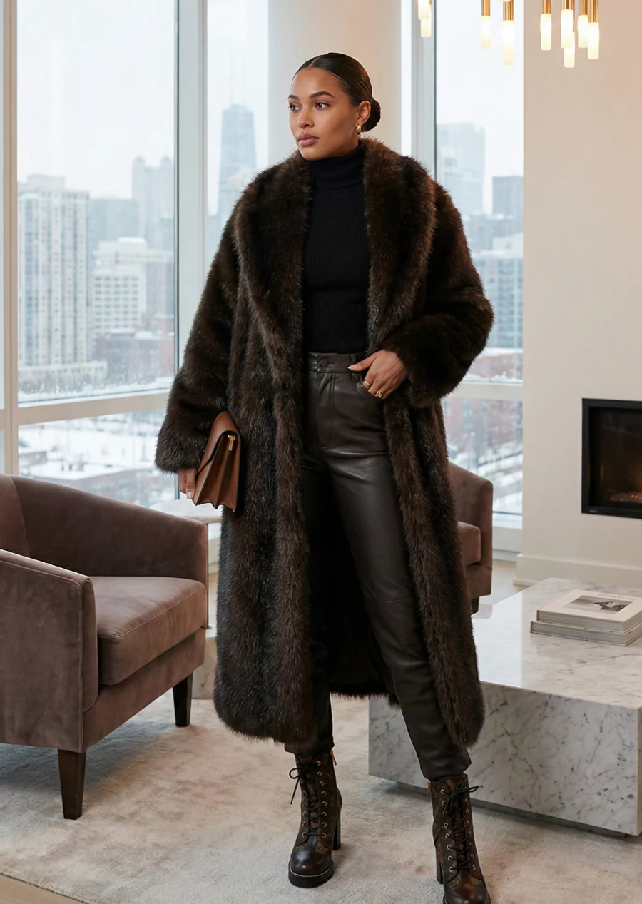Ceylan Women’s Faux Fur Long Coat Thickened Winter Shearling - Image 5