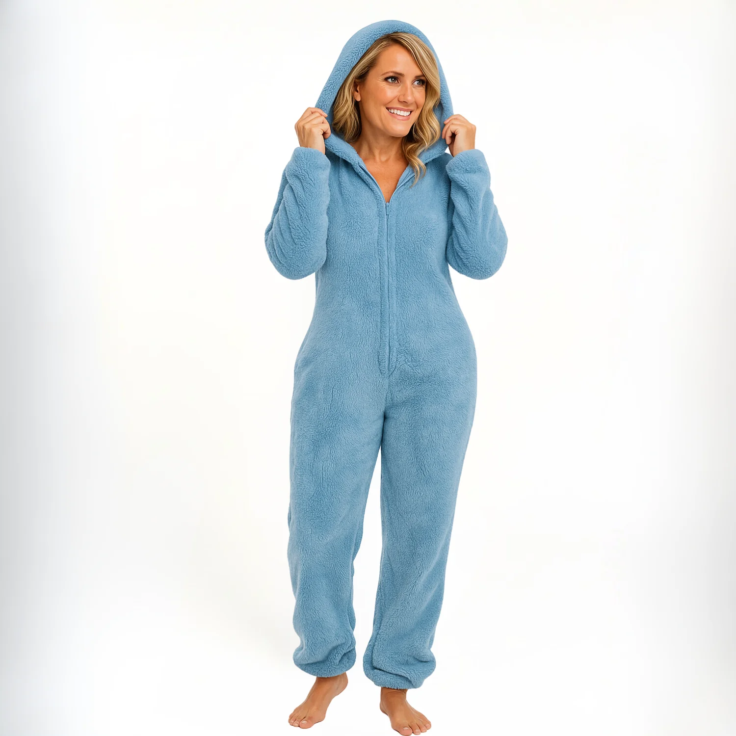 Ceylan Women¡¯s Fleece Onesie Pajamas Hooded Full-Zip Jumpsuit - Image 6