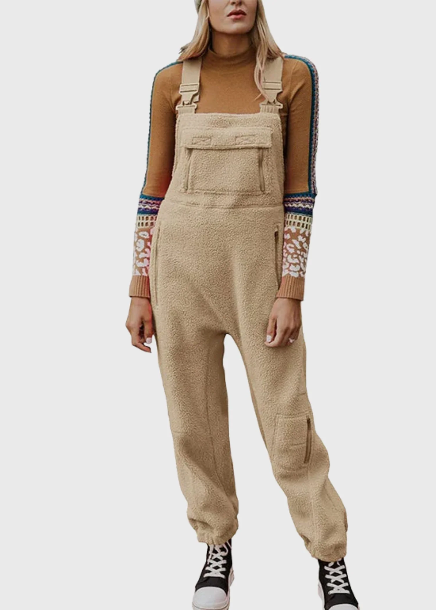 Ceylan Women's Fleece Thermal Overalls with Zippered Pockets - Image 10