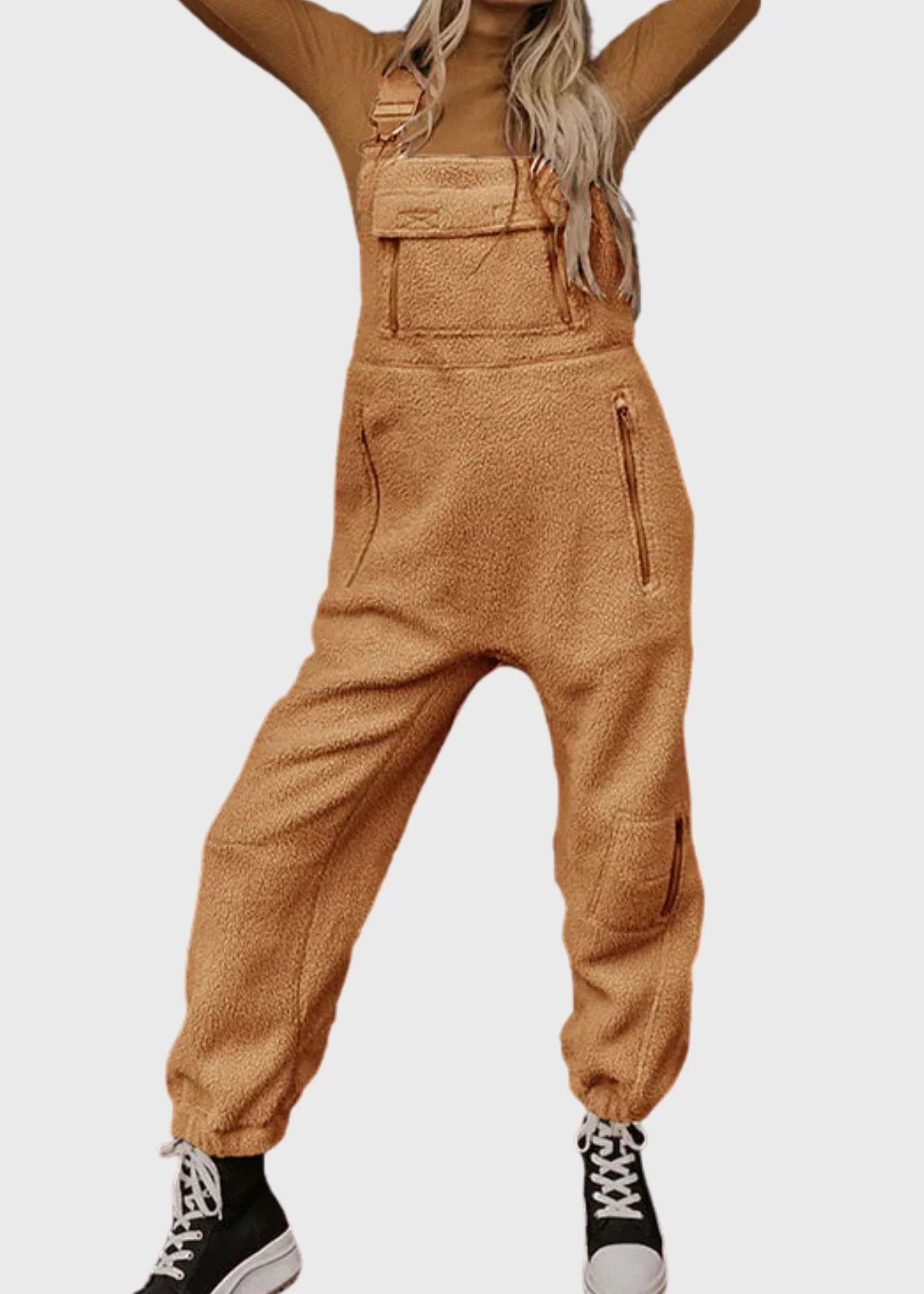 Ceylan Women's Fleece Thermal Overalls with Zippered Pockets - Image 3