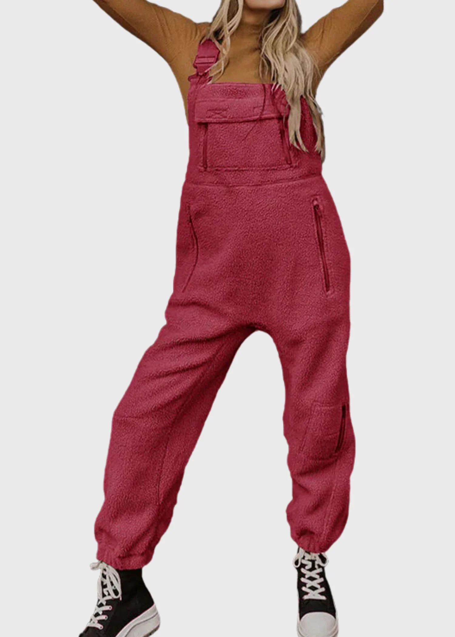 Ceylan Women's Fleece Thermal Overalls with Zippered Pockets - Image 4