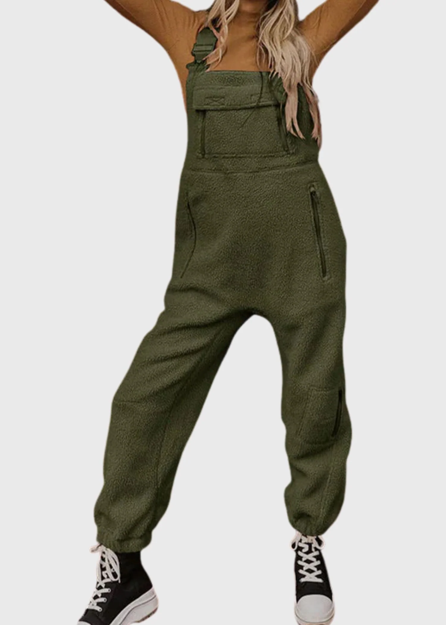 Ceylan Women's Fleece Thermal Overalls with Zippered Pockets - Image 5