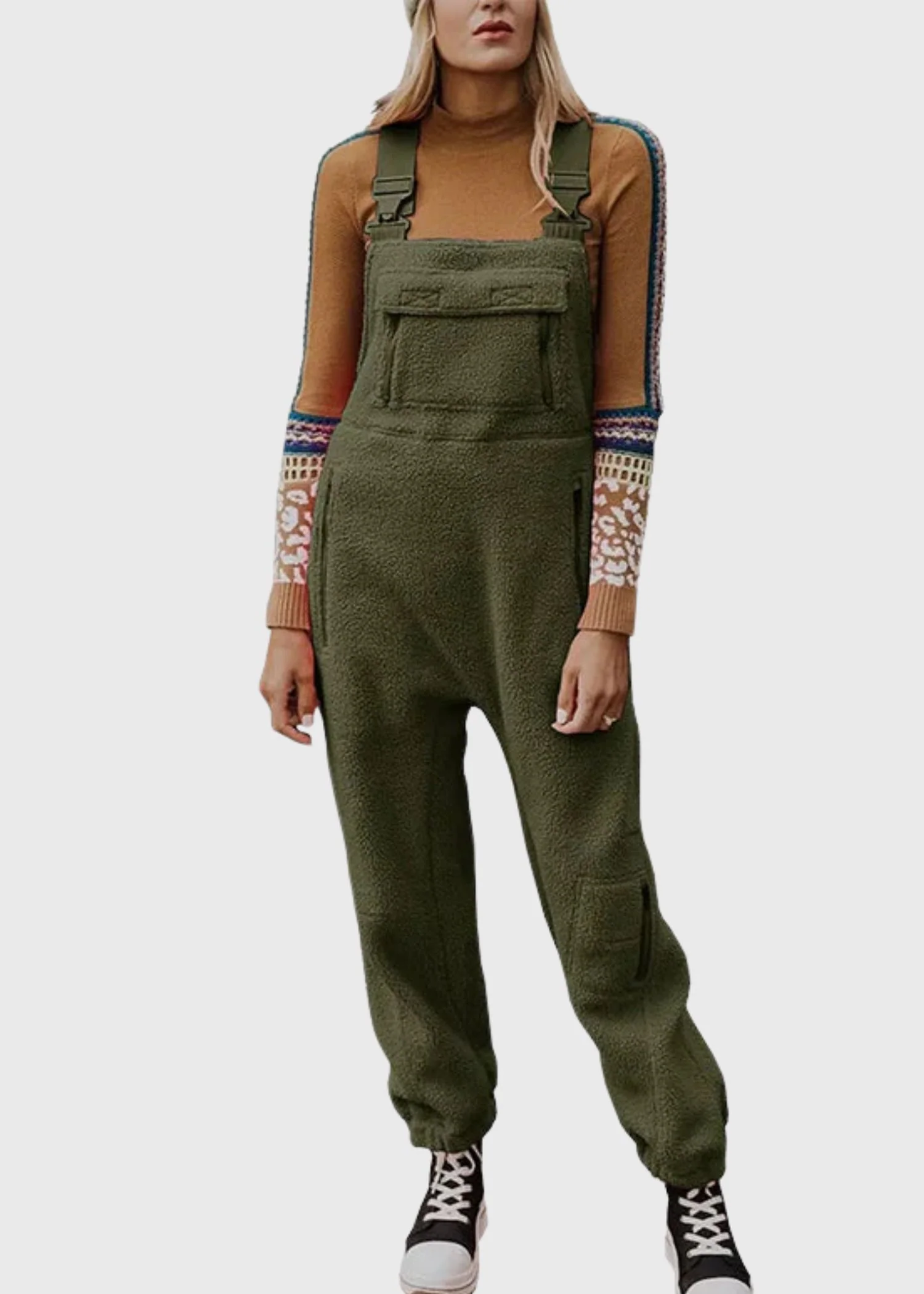 Ceylan Women's Fleece Thermal Overalls with Zippered Pockets - Image 9