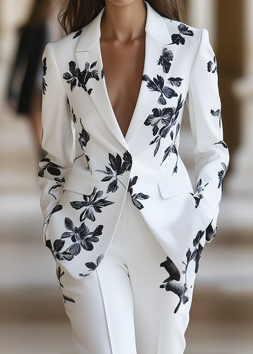 Ceylan Women’s Floral Pant Suit with Tailored Single-Button Blazer - Image 3
