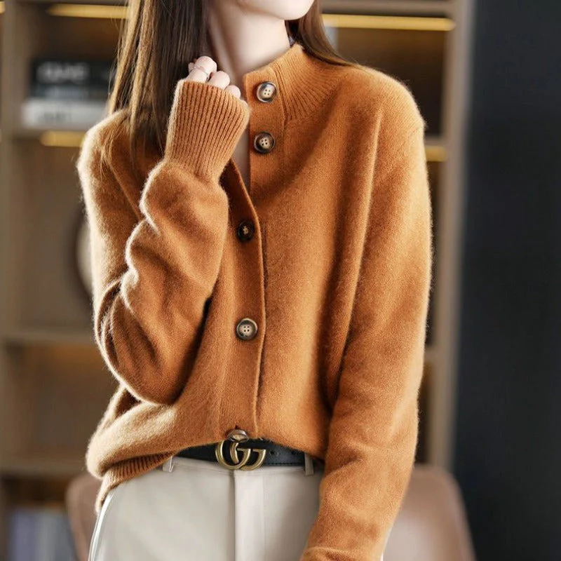 Ceylan Women’s Gold Button Textured Knit Cardigan Sweater - Image 3