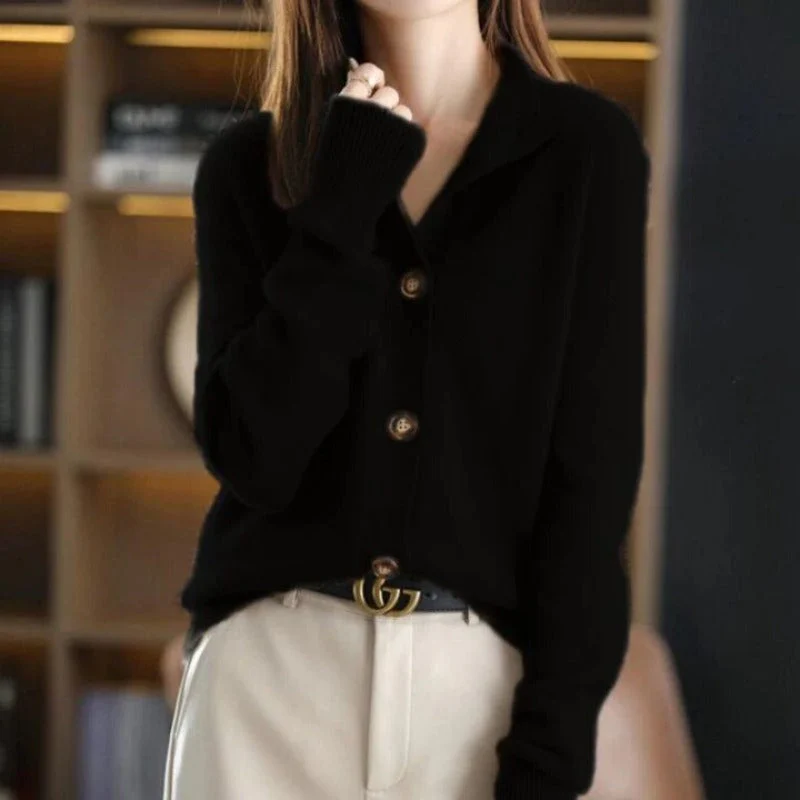 Ceylan Women’s Gold Button Textured Knit Cardigan Sweater - Image 5