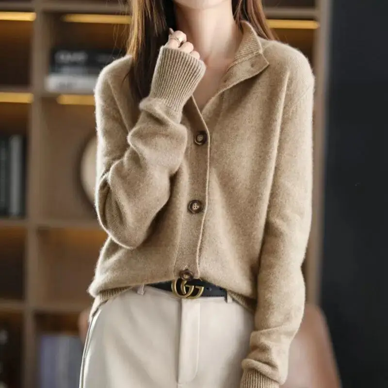 Ceylan Women’s Gold Button Textured Knit Cardigan Sweater - Image 6