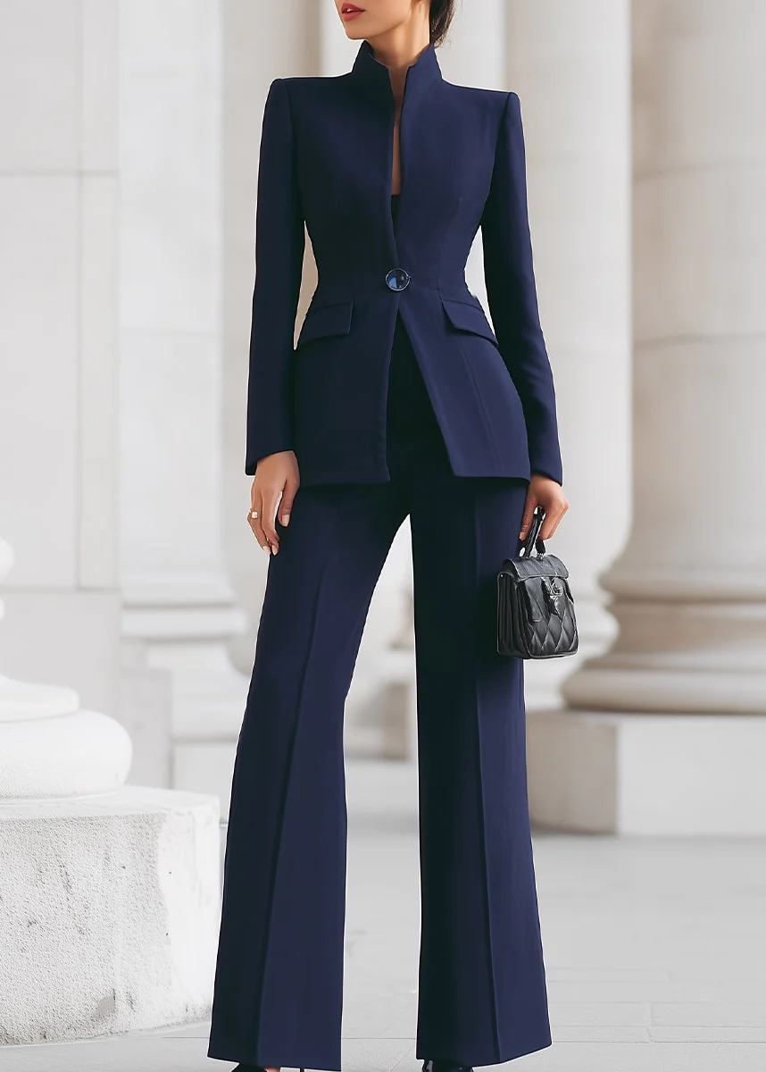 Ceylan Women’s High Collar Blazer and Wide Leg Trouser Suit Set - Image 2